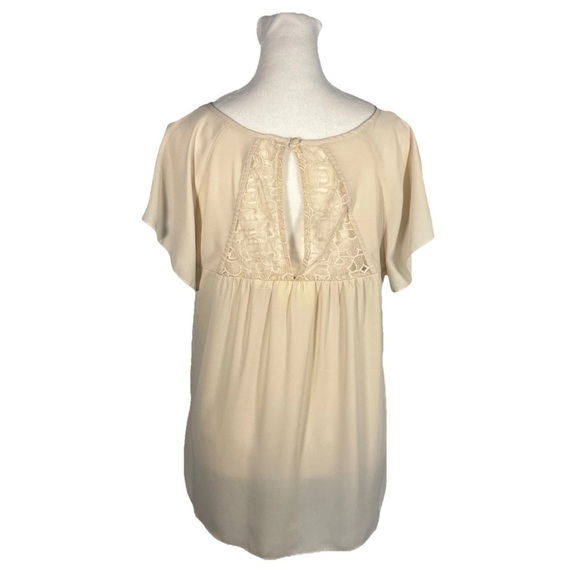 Anthropologie Maeve Lace Trace Tee Blouse Women's 10 Ivory Flutter Sleeve Top - Picture 13 of 15